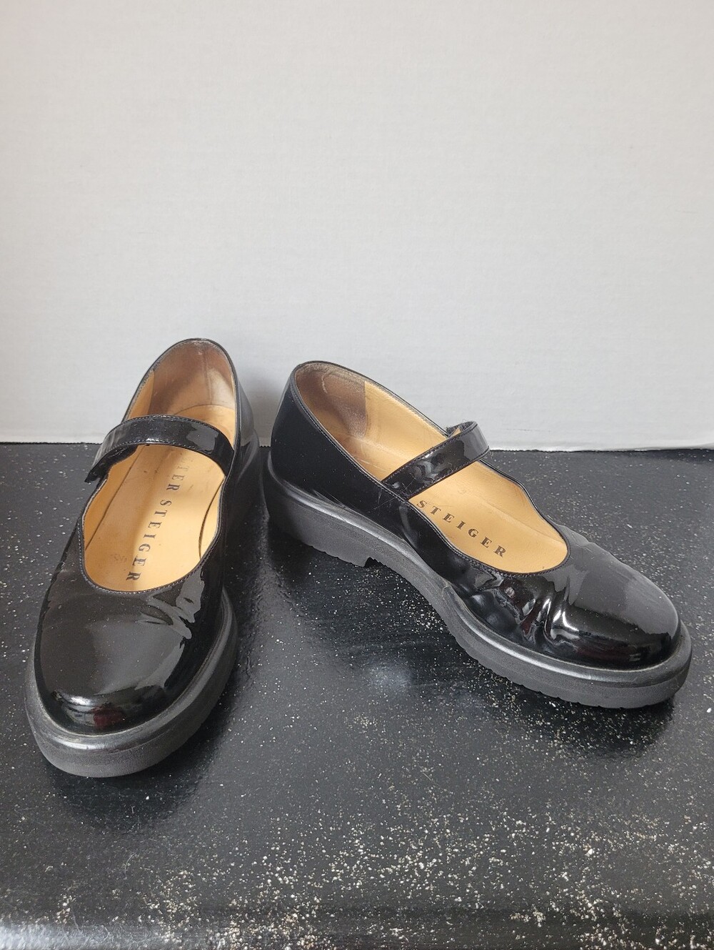 Walter Steiger Black Patent Mary Jane Platform Loafers